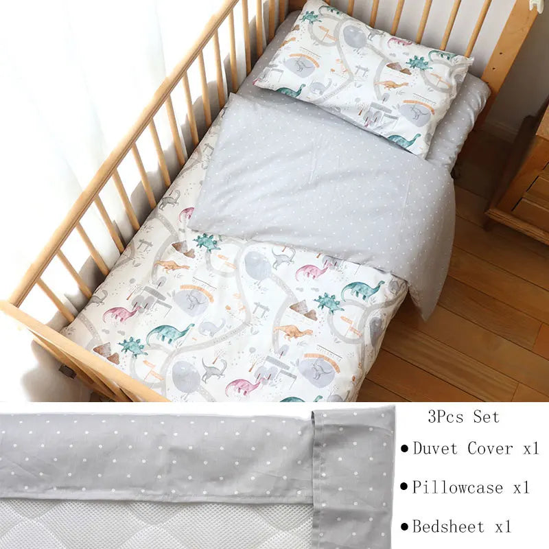 Baby Nursery Bedding Set 3 Pcs Cotton Cartoon Bed Linens Boy Girl Cot Crib Kit Pillowcase Quilt Cover Sheet Children Custom Size