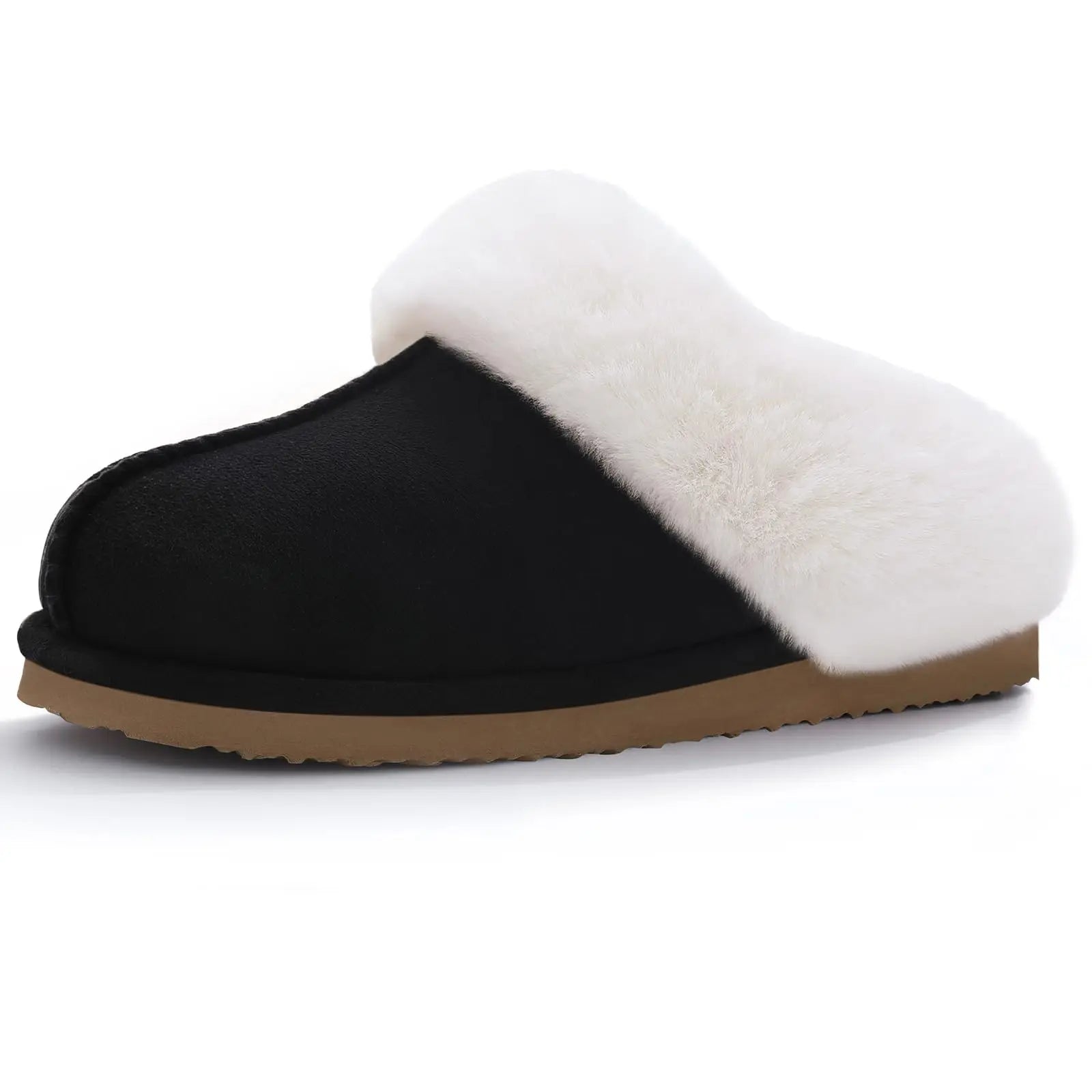 Shevalues Winter Fur Collar Slippers Women's Plush Furry Slippers Cotton Flat Memory Foam.