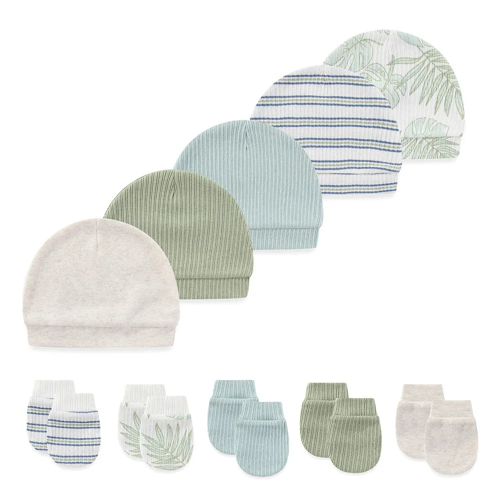 Fashion Cute 10-Pair Baby Caps+Mittens Set Newborn Boy Girl Hats Not Scratch Gloves Four Seasons Infant Accessories