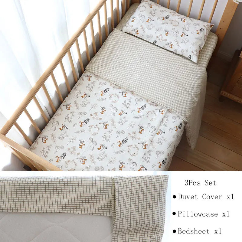 Baby Nursery Bedding Set 3 Pcs Cotton Cartoon Bed Linens Boy Girl Cot Crib Kit Pillowcase Quilt Cover Sheet Children Custom Size