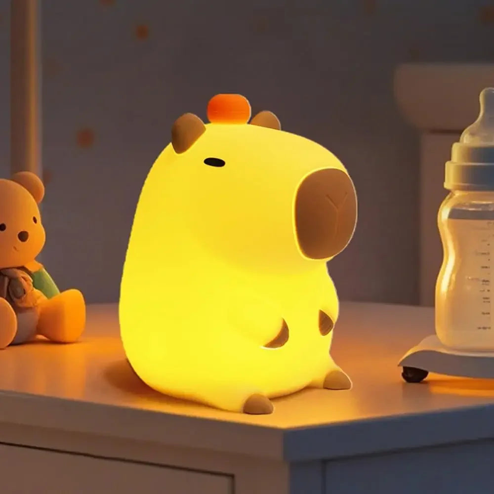 Capybara Night Light Cute Tangerine LED Bedroom Touch Animal Lamp Dimmable Silicone Nightlight for Dorm Decor Baby Boy Girl Gift