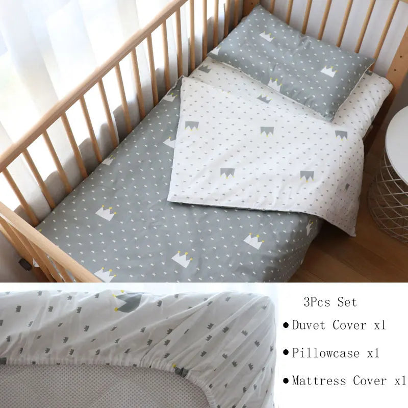 Baby Nursery Bedding Set 3 Pcs Cotton Cartoon Bed Linens Boy Girl Cot Crib Kit Pillowcase Quilt Cover Sheet Children Custom Size