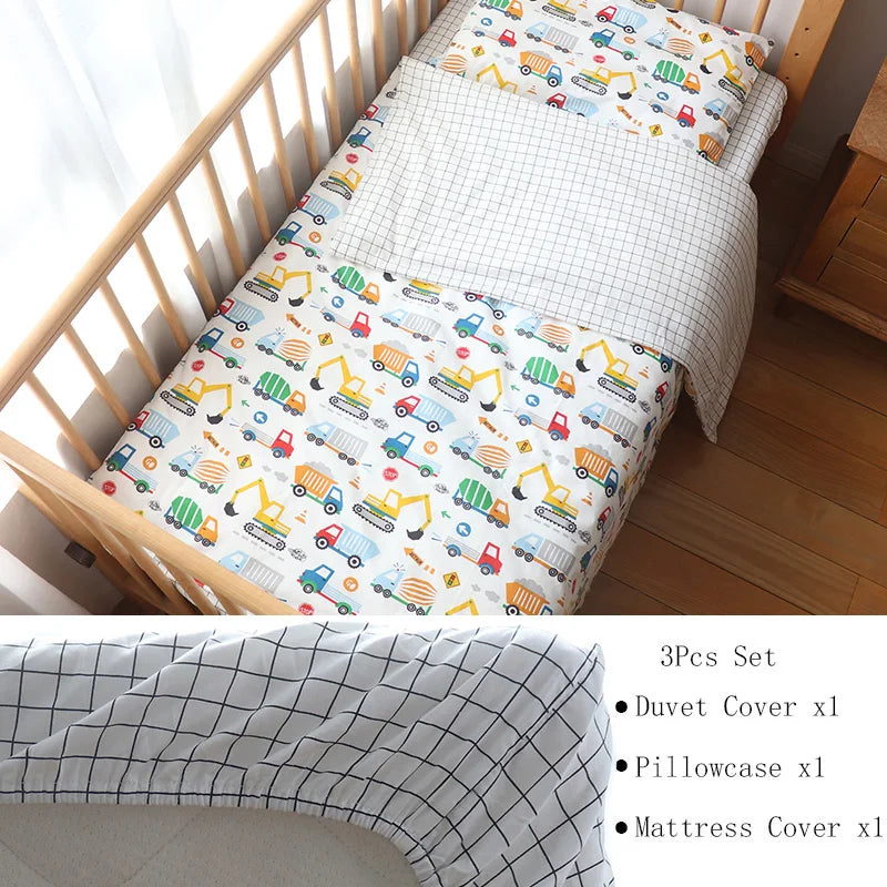 Baby Nursery Bedding Set 3 Pcs Cotton Cartoon Bed Linens Boy Girl Cot Crib Kit Pillowcase Quilt Cover Sheet Children Custom Size