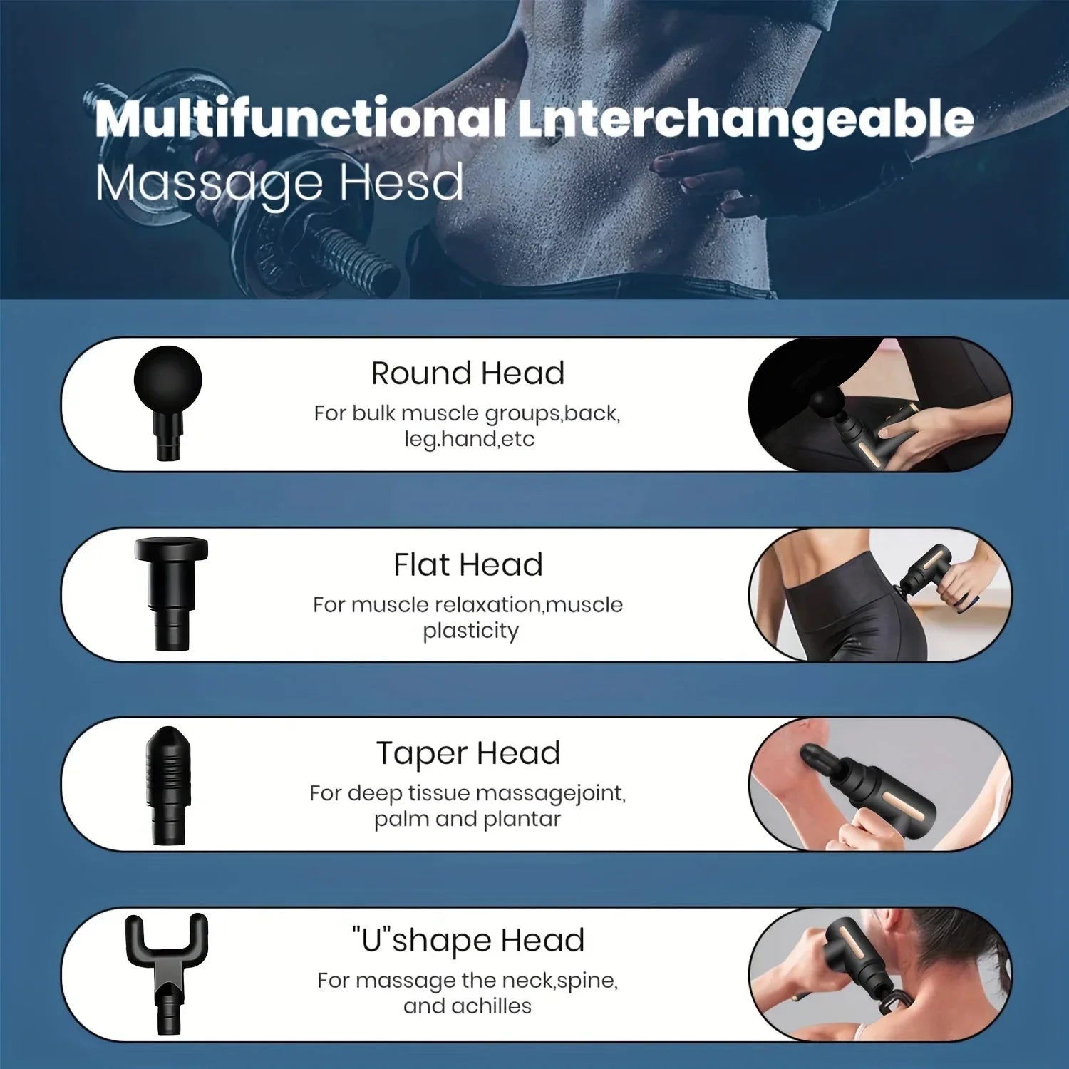 Portable Fascia Massage Gun Electric Percussion Pistol Massager Body Massage with LED Touch Screen 4 Replaceable Massage Heads