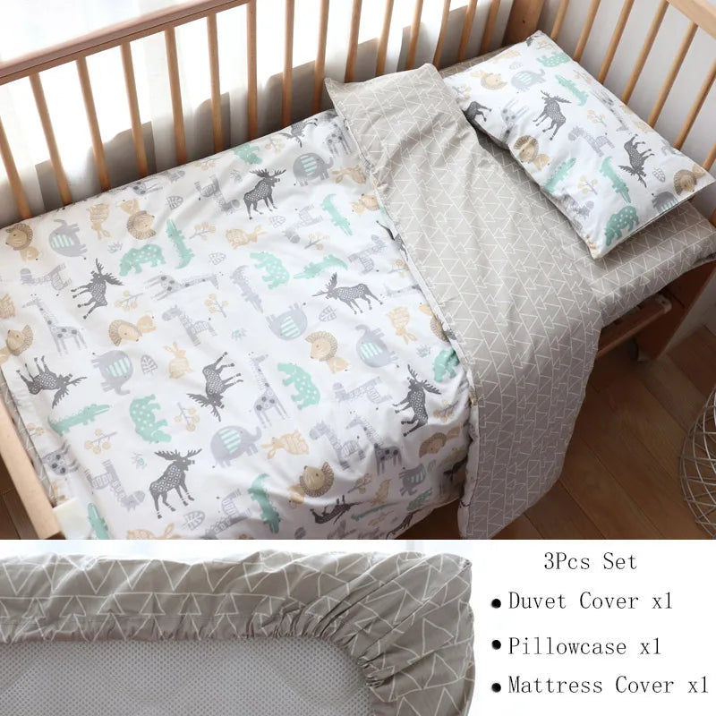 Baby Nursery Bedding Set 3 Pcs Cotton Cartoon Bed Linens Boy Girl Cot Crib Kit Pillowcase Quilt Cover Sheet Children Custom Size