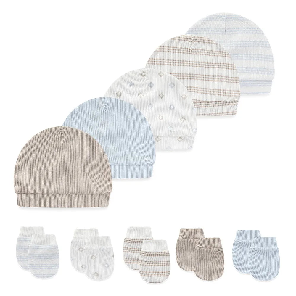 Fashion Cute 10-Pair Baby Caps+Mittens Set Newborn Boy Girl Hats Not Scratch Gloves Four Seasons Infant Accessories
