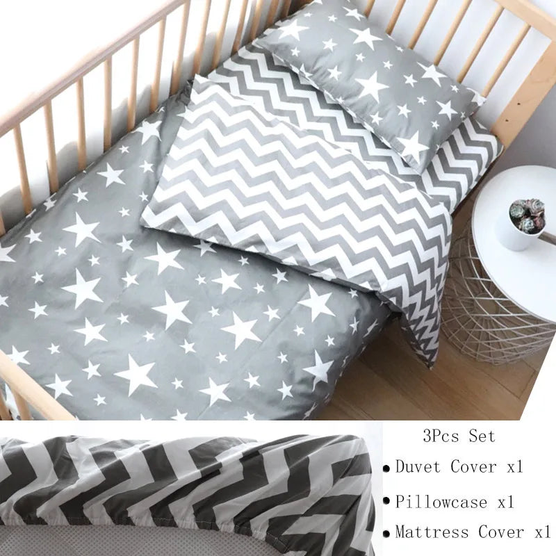 Baby Nursery Bedding Set 3 Pcs Cotton Cartoon Bed Linens Boy Girl Cot Crib Kit Pillowcase Quilt Cover Sheet Children Custom Size