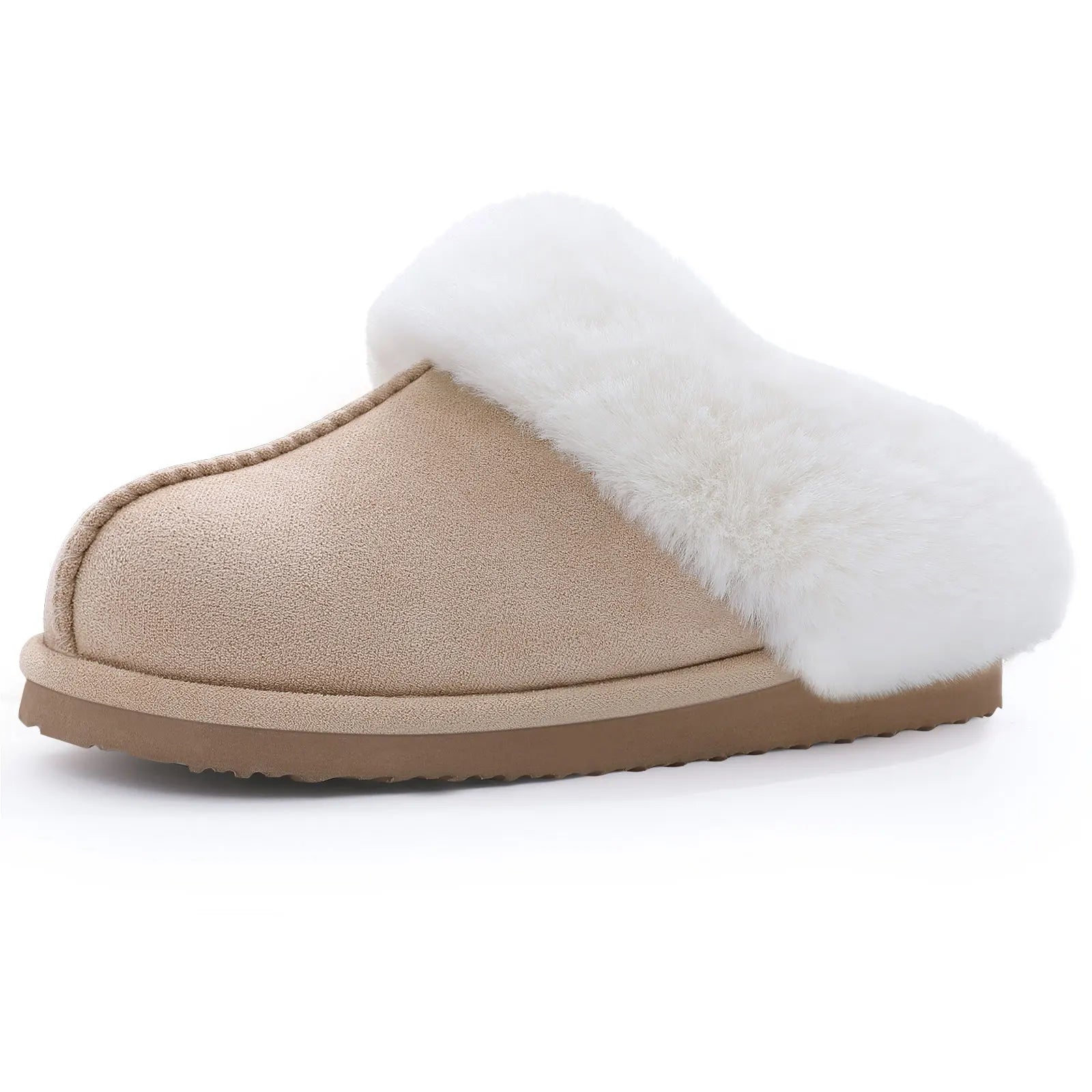 Shevalues Winter Fur Collar Slippers Women's Plush Furry Slippers Cotton Flat Memory Foam.