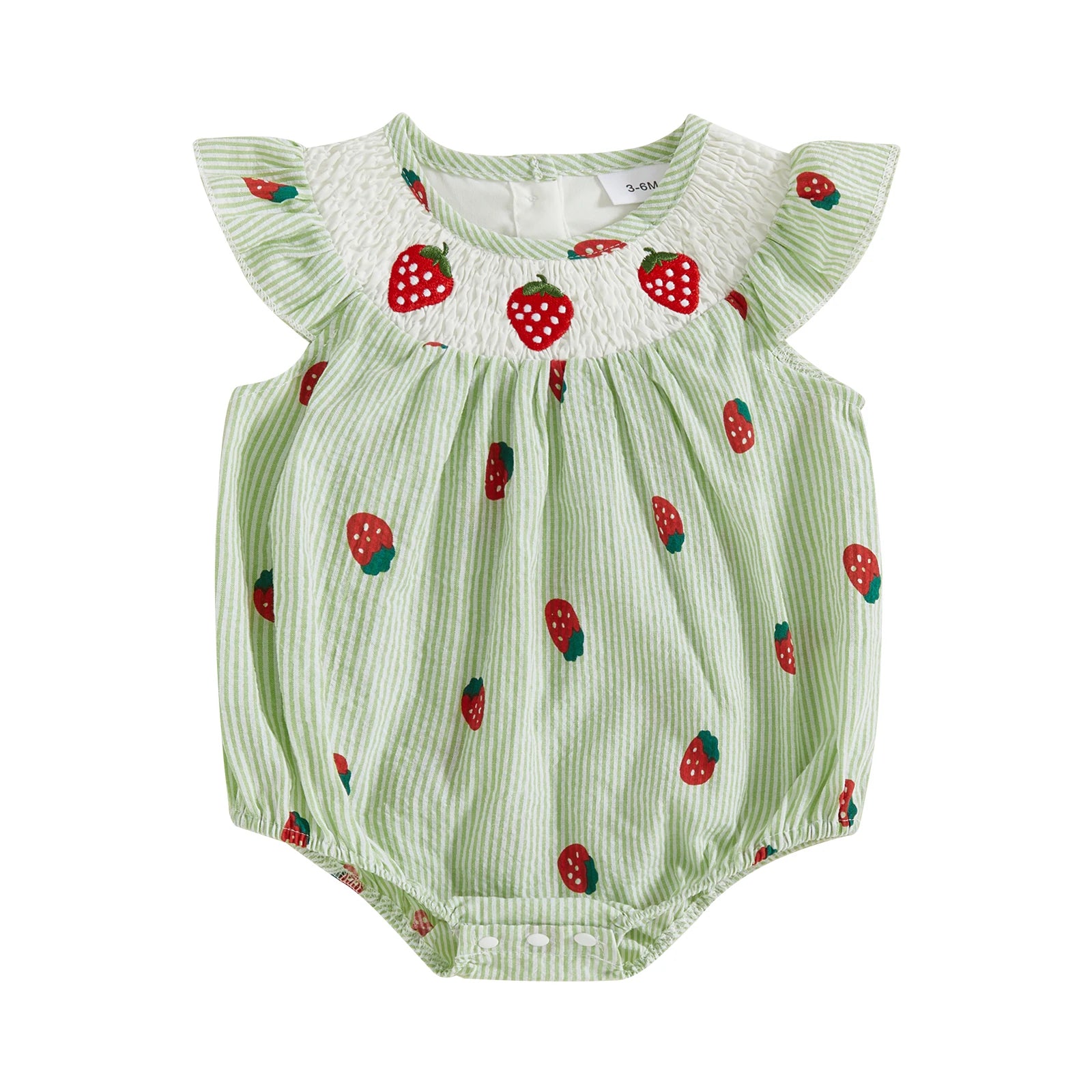 Infant Baby Girl Summer Romper Casual Strawberry Striped Print Fly Sleeves Jumpsuit for Newborn Toddler Cute Clothes