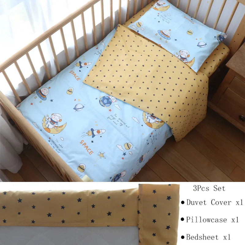 Baby Nursery Bedding Set 3 Pcs Cotton Cartoon Bed Linens Boy Girl Cot Crib Kit Pillowcase Quilt Cover Sheet Children Custom Size