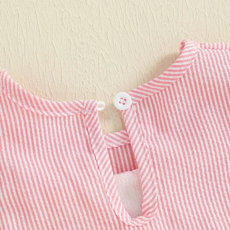 Infant Baby Girls Romper Fly Sleeve Crew Neck Striped Bows Embroidery Letters Infant Bodysuit Summer Clothes for Casual Daily