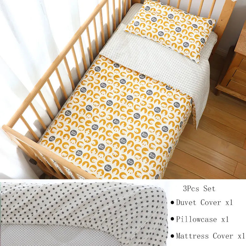 Baby Nursery Bedding Set 3 Pcs Cotton Cartoon Bed Linens Boy Girl Cot Crib Kit Pillowcase Quilt Cover Sheet Children Custom Size