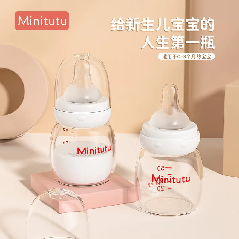 【 Minitutu 】Newborn baby bottle standard mouth 80ml anti-Colic and anti-choking glass bottle
