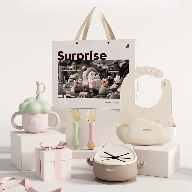 BANSHILI Baby Learning Feeding Cup Kid Feeding Drinkware Straw Bottles Anti-Hot Leakproof Silicone Tableware Toddler Water Bottl