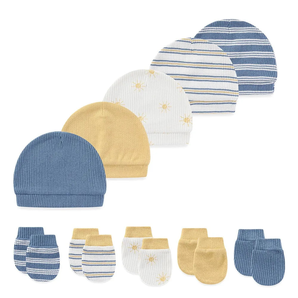 Fashion Cute 10-Pair Baby Caps+Mittens Set Newborn Boy Girl Hats Not Scratch Gloves Four Seasons Infant Accessories