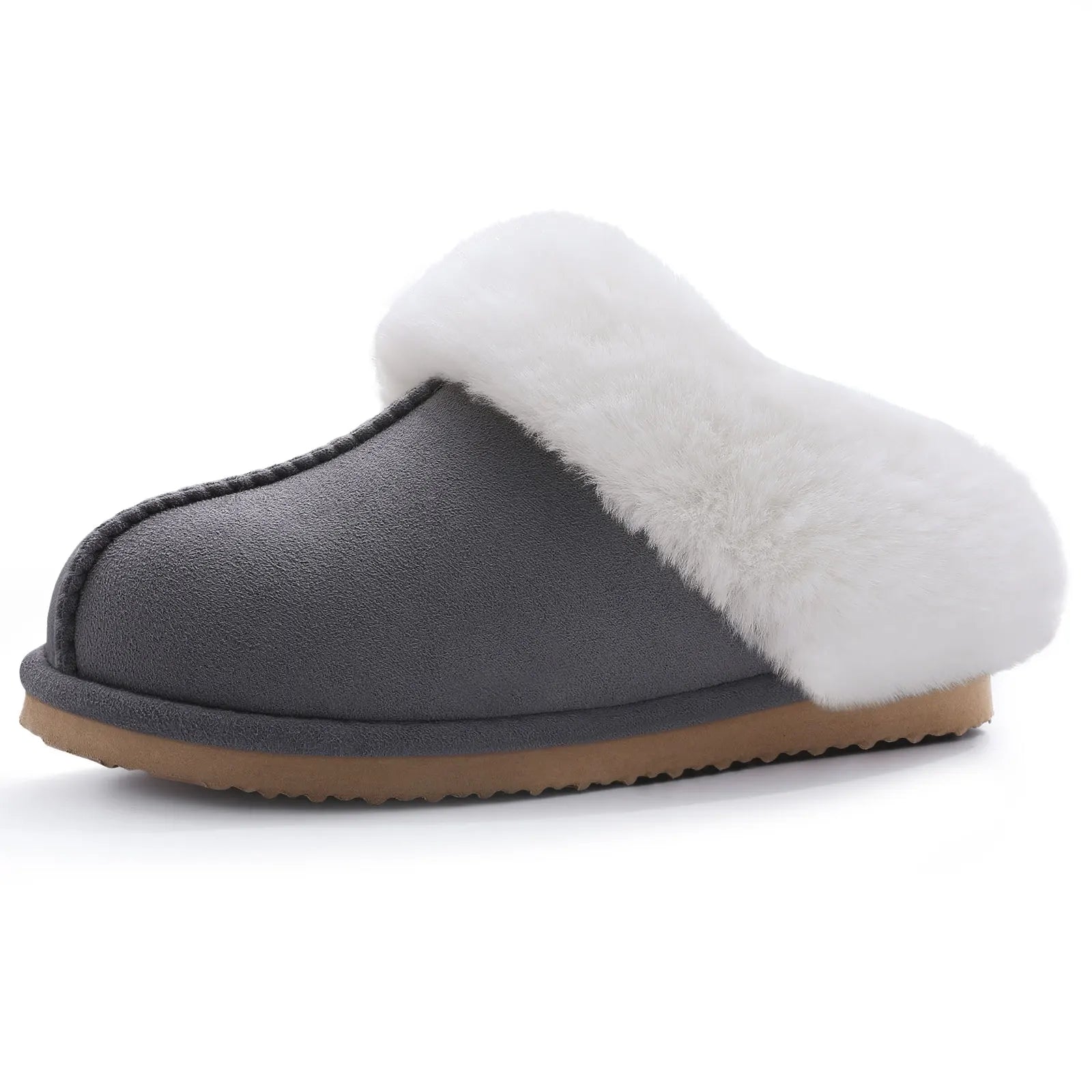 Shevalues Winter Fur Collar Slippers Women's Plush Furry Slippers Cotton Flat Memory Foam.
