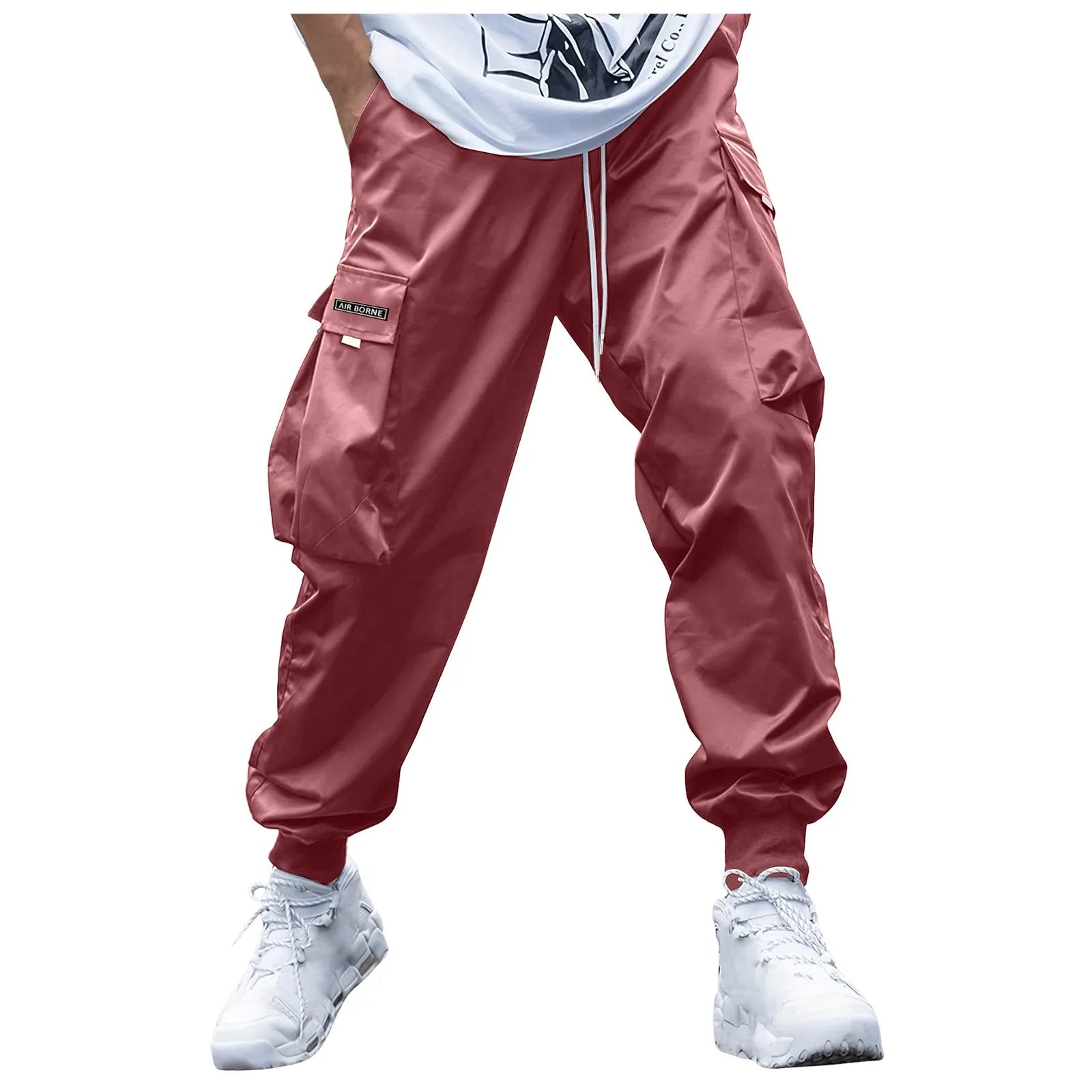 Men's Cargo Pants Streetwear Elastic Waist Jogger, Drawstring Pockets