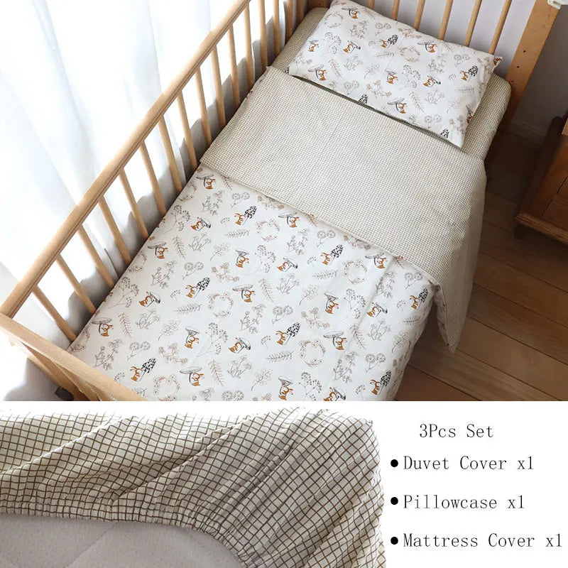 Baby Nursery Bedding Set 3 Pcs Cotton Cartoon Bed Linens Boy Girl Cot Crib Kit Pillowcase Quilt Cover Sheet Children Custom Size