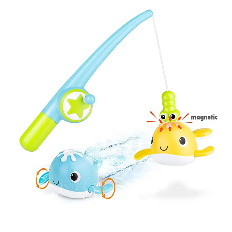 Magnetic Fishing Game Wind-up Swimming Whales Baby Bathtub Toys 18 Months+ 1-3 Boys and Girls Gifts For Toddlers