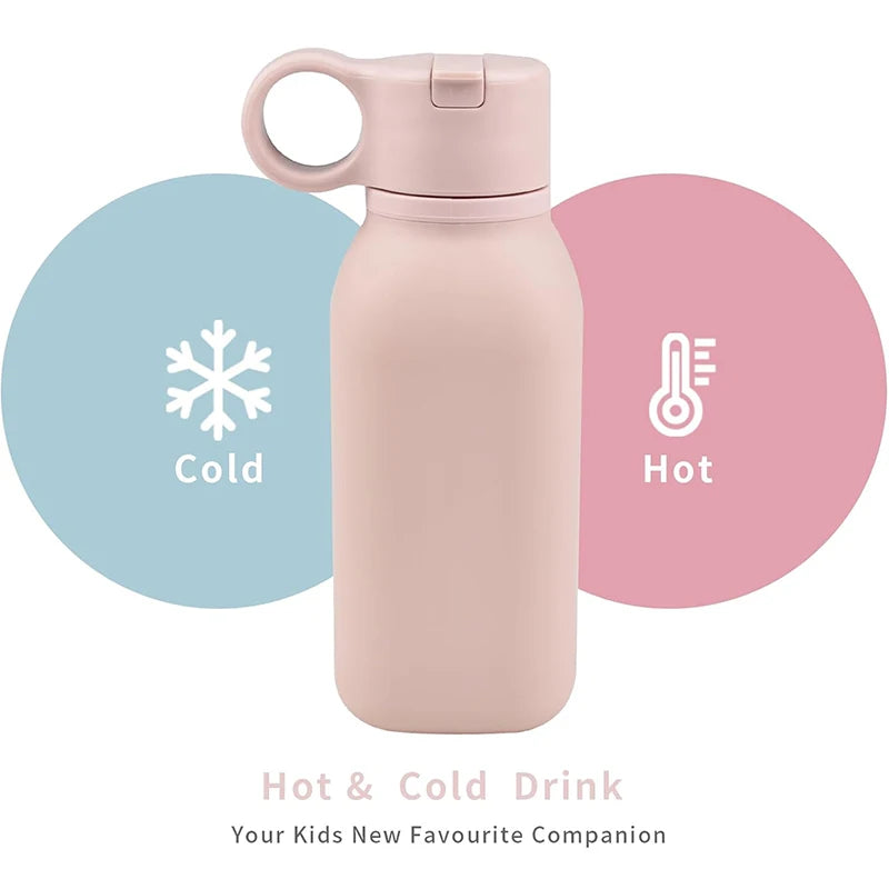 Food Grade Silicone Bottle With Straw Children Portable Reusable Plastic Cups Outdoor Travel Cold/Hot Water Drinking Bottle