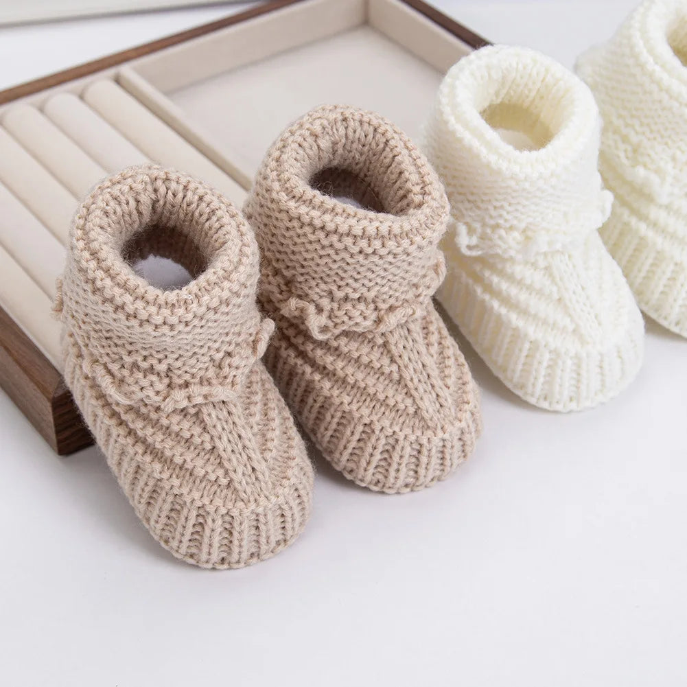Newborn Warm Knitted Socks, Soft Breathable Yarns Crochet Baby Learning to Walking Socks for Indoor and Outdoor 0-12Months