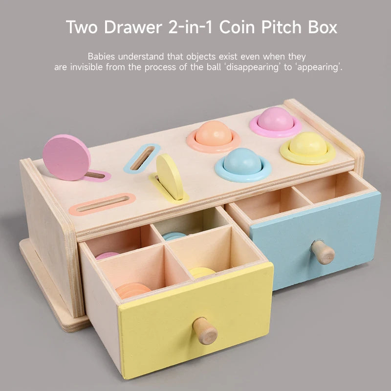 Montessori Wooden Multifunction Toys Color Spinning Coin Box Wooden Toys Children Puzzle Sensory Early Education Game Toys Gift