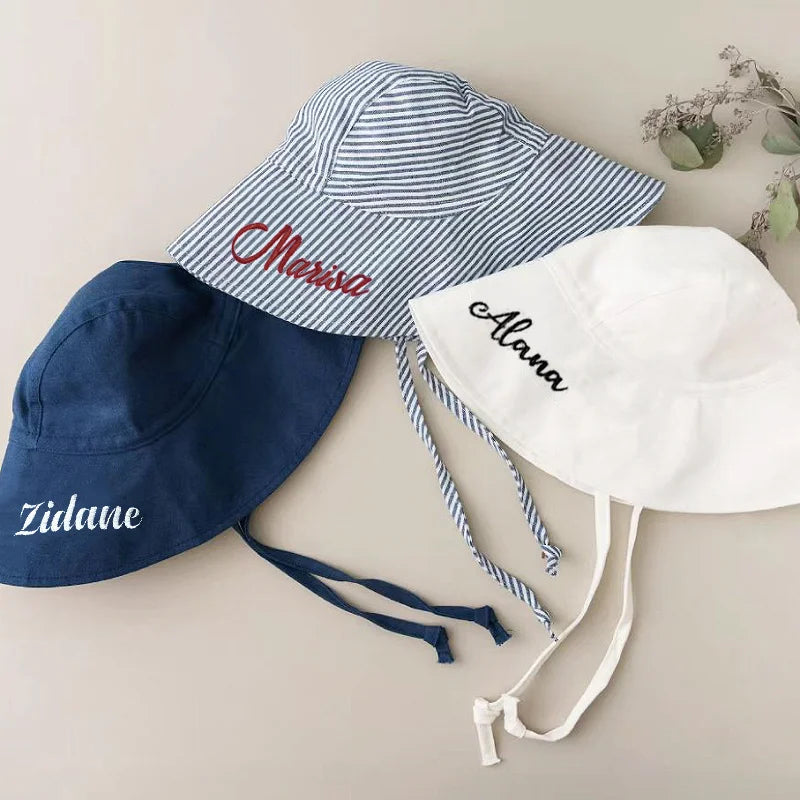 Personalized Big Brim Baby Sun Hat Summer Spring Kids Bucket Hat Cotton Linen Children Cap for Beach Playing Traveling 2-5Y