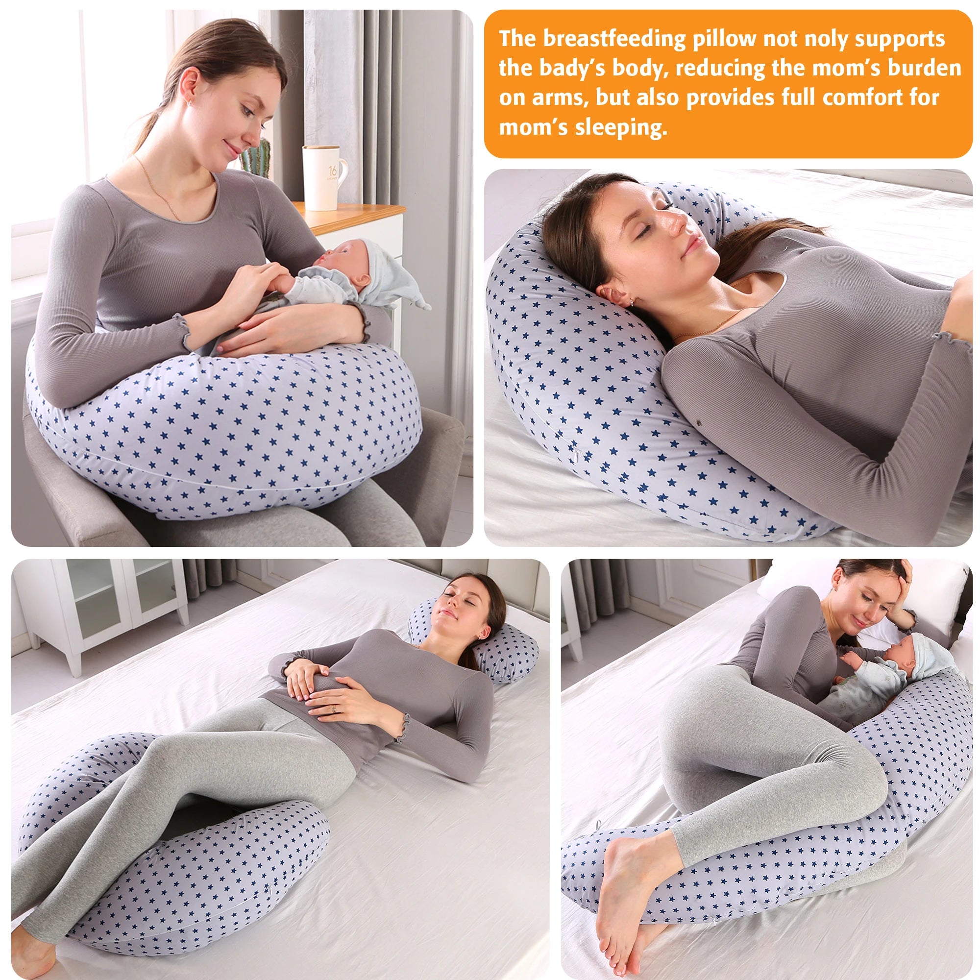 Adjustable Nursing Pillow for Breastfeeding, Breast Feeding Pillow Bottle Feeding Support for Mom and Baby, Removable Cover
