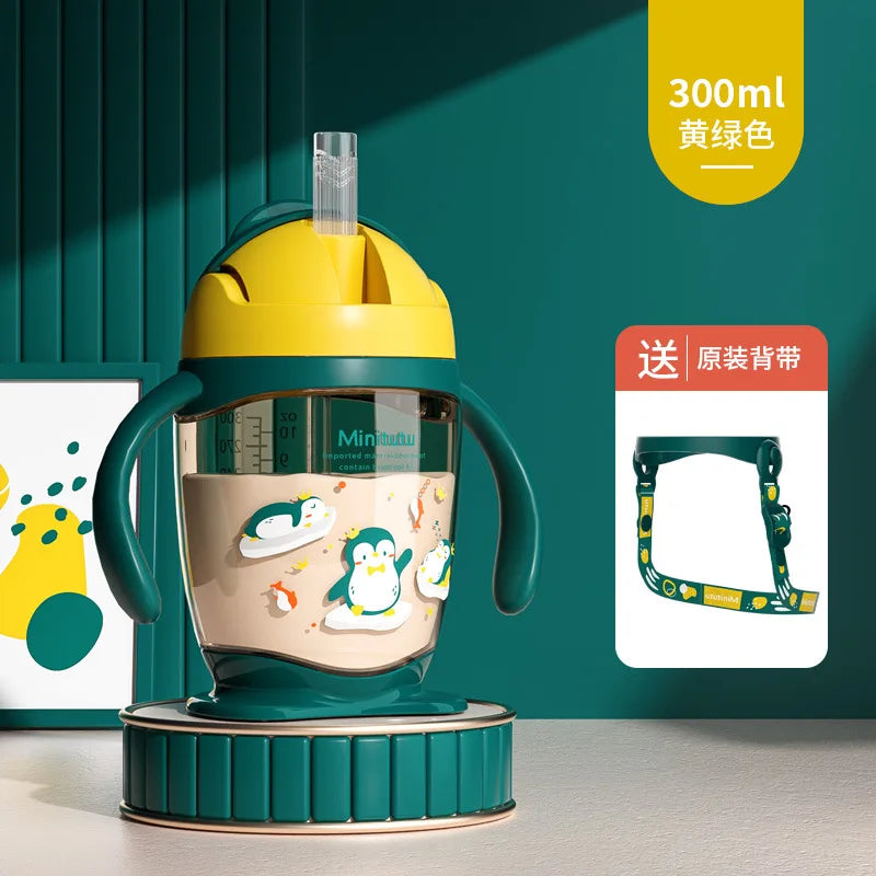 【Minitutu】Children's Baby Direct Drinking Water Cup /Baby Bottle/ Comes with Strap Anti Drop and Anti Spray Large Capacity 300mL