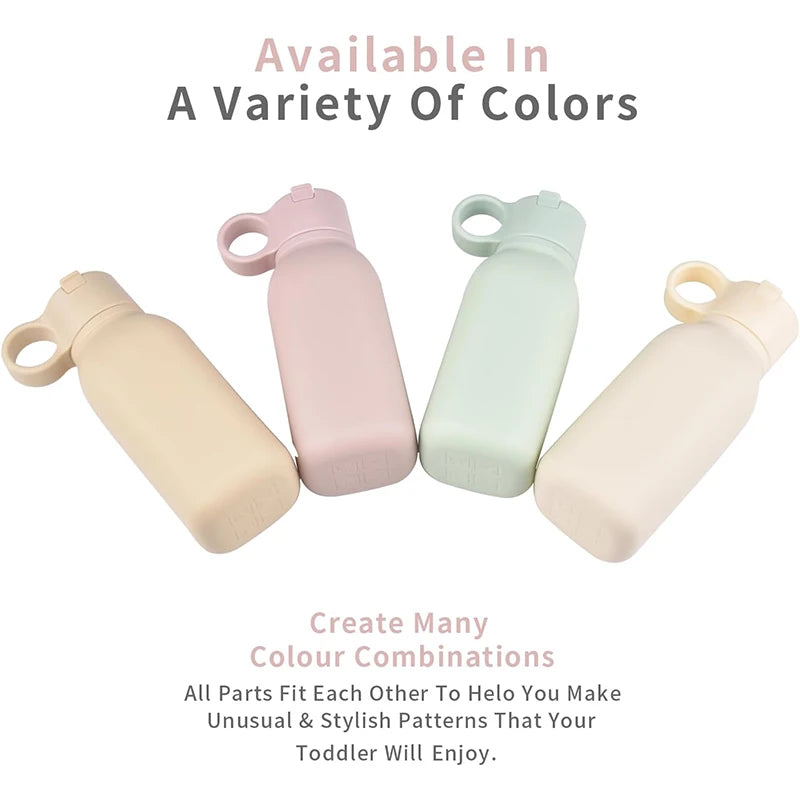 Food Grade Silicone Bottle With Straw Children Portable Reusable Plastic Cups Outdoor Travel Cold/Hot Water Drinking Bottle