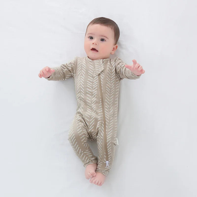 Spring/Summer/Autumn Newborn Romper - Organic Cotton Long-Sleeve Bodysuit with Side Zipper, Hand-Foot Covers