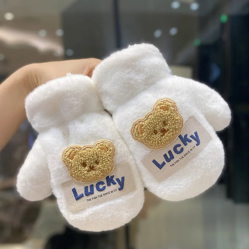 Warm Plush Thick Baby Gloves Winter Plus Coral Fleece Full Finger Gloves Warm Cartoon Gloves for Boys Girls 2-8Y