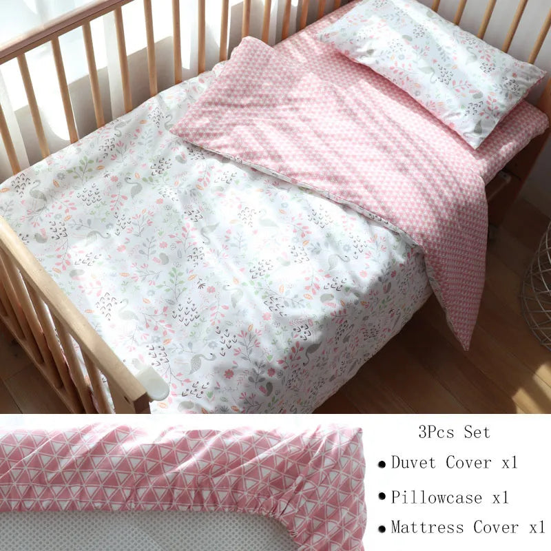 Baby Nursery Bedding Set 3 Pcs Cotton Cartoon Bed Linens Boy Girl Cot Crib Kit Pillowcase Quilt Cover Sheet Children Custom Size
