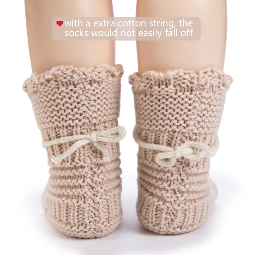 Newborn Warm Knitted Socks, Soft Breathable Yarns Crochet Baby Learning to Walking Socks for Indoor and Outdoor 0-12Months