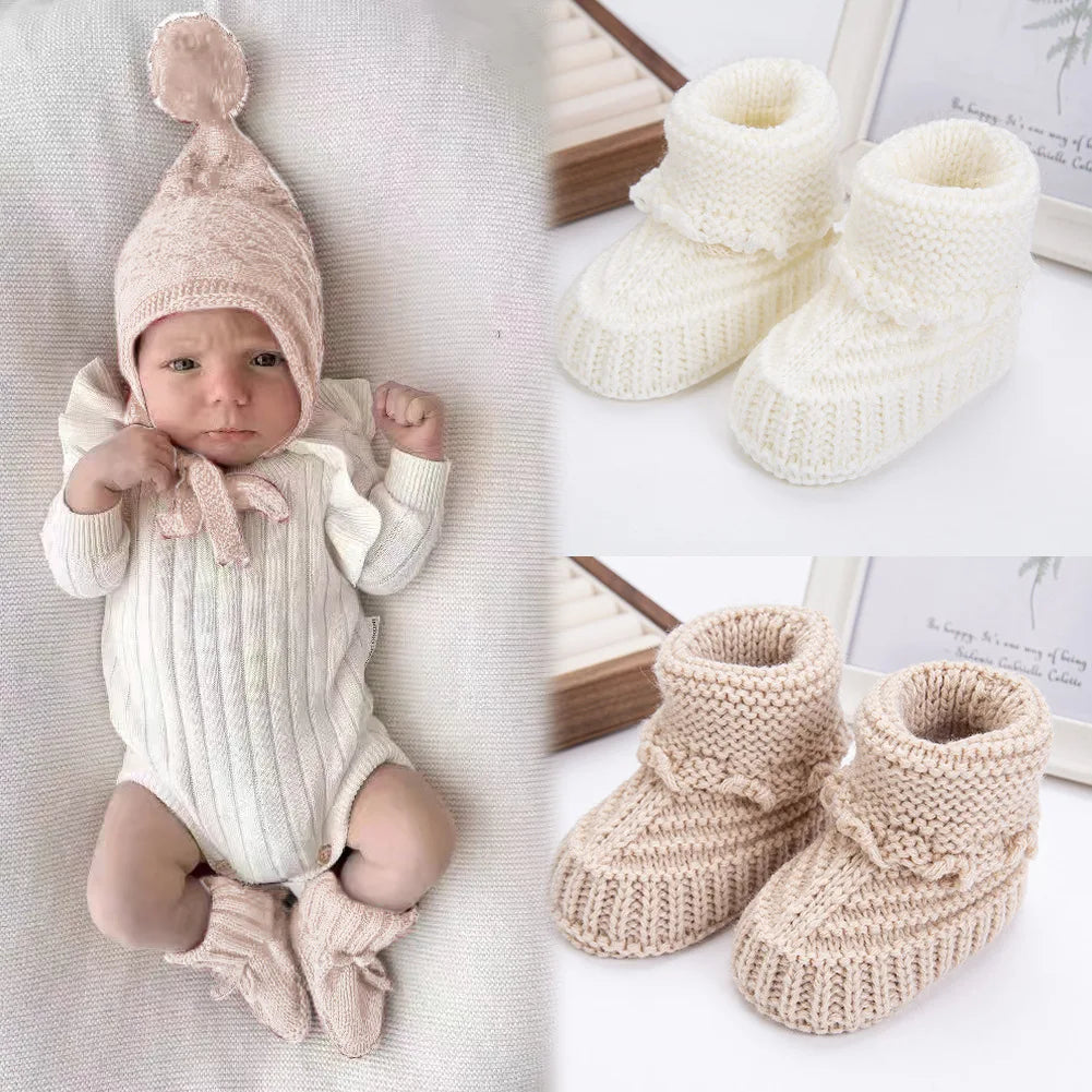 Newborn Warm Knitted Socks, Soft Breathable Yarns Crochet Baby Learning to Walking Socks for Indoor and Outdoor 0-12Months