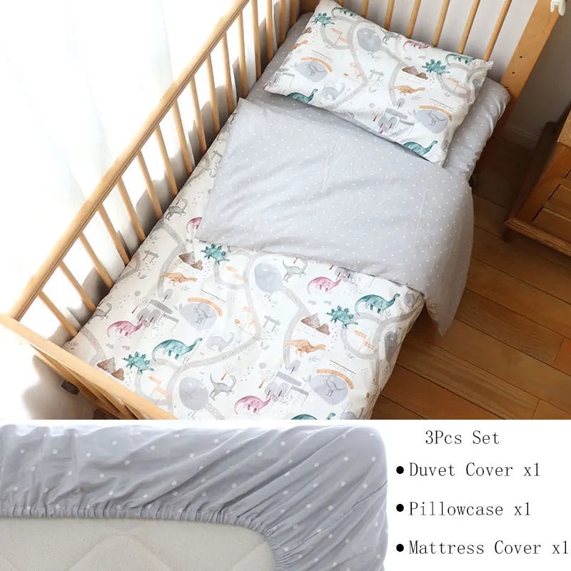 Baby Nursery Bedding Set 3 Pcs Cotton Cartoon Bed Linens Boy Girl Cot Crib Kit Pillowcase Quilt Cover Sheet Children Custom Size