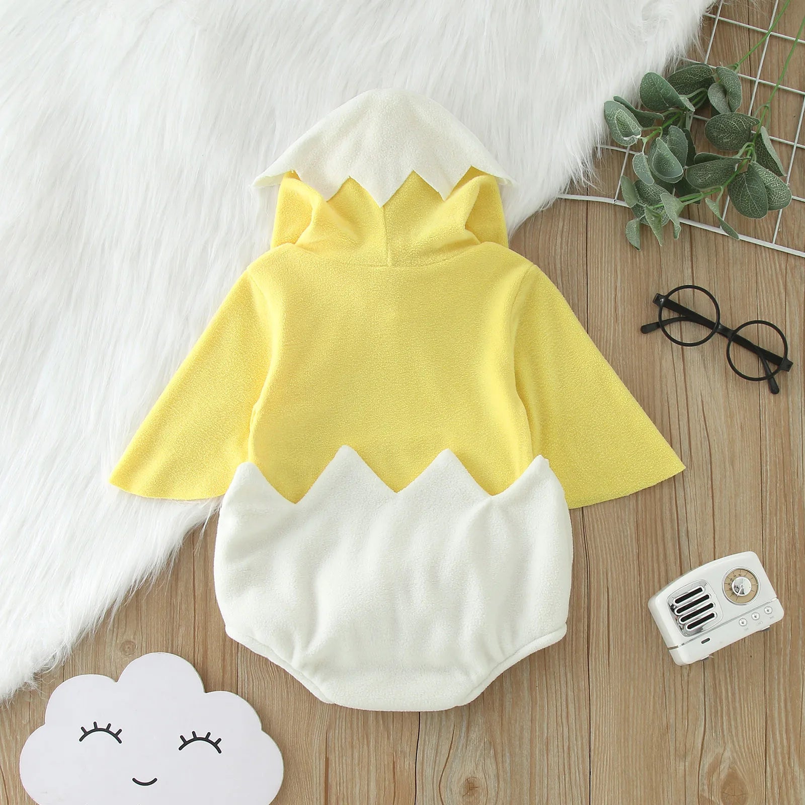 New Baby Boys Girls Chicken Costume Short Sleeve Snap Up Plush Romper Newborn Chick Egg Costume Infant Clothes Christmas Party