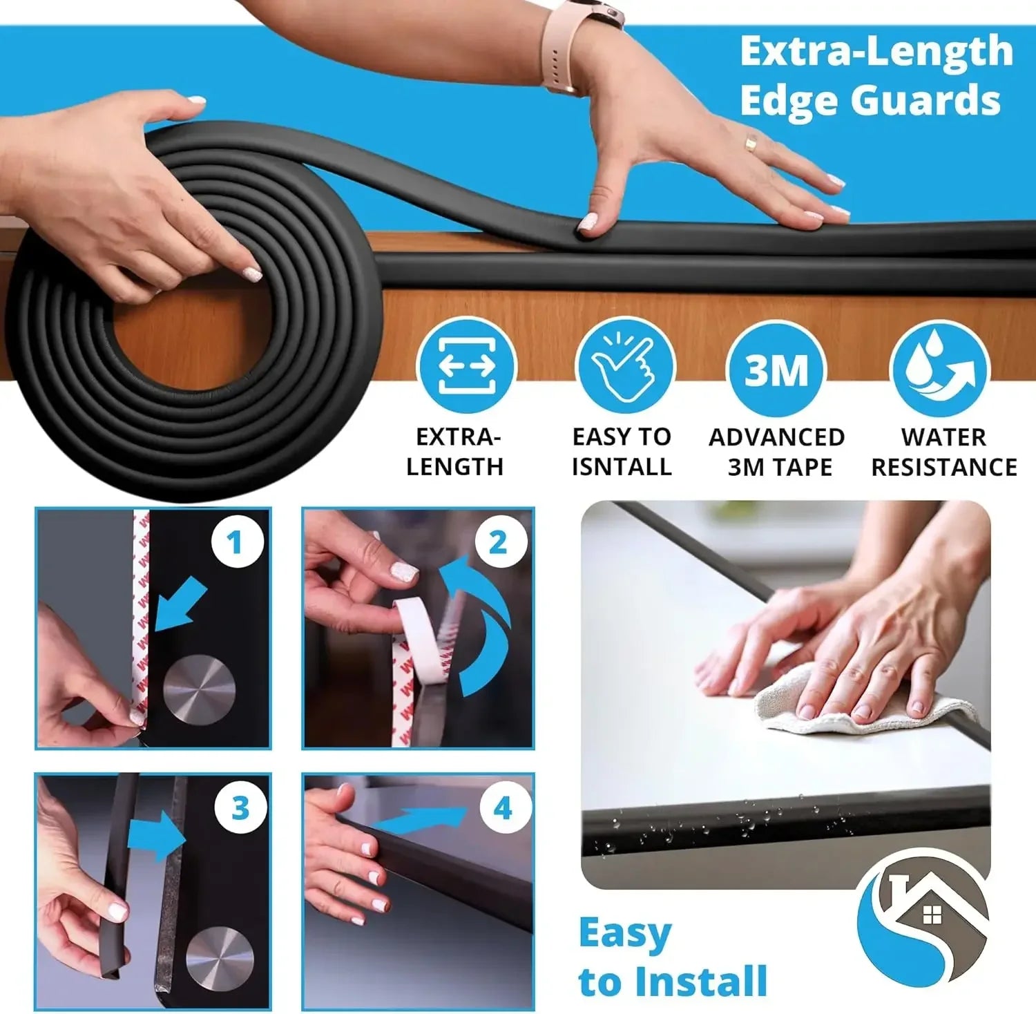 Furniture Corner & Edge Safety Bumpers, Impact-Absorbent 18ft Bumper & 8 Foam Corner Protectors