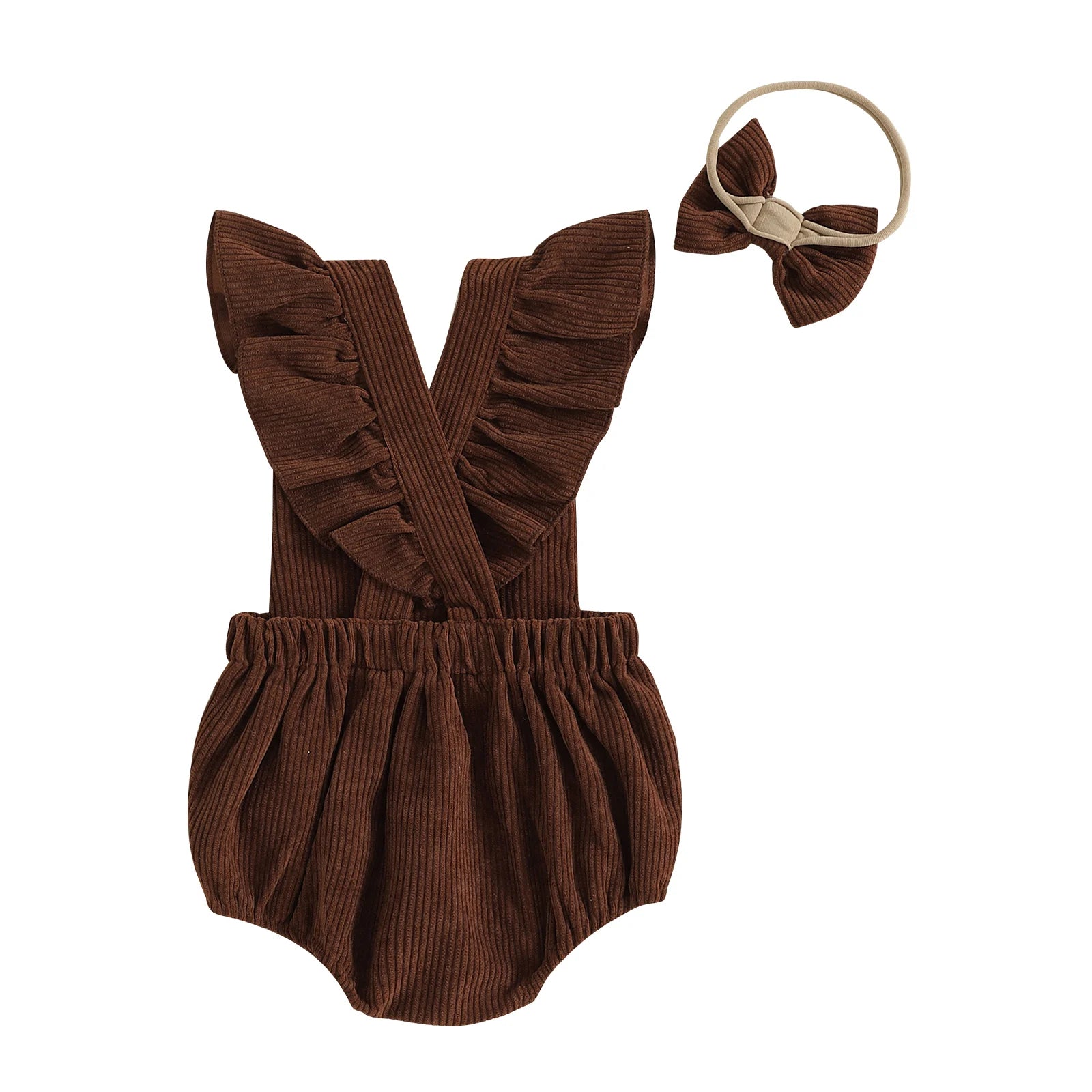 Baby Girl Fall Outfits Ruffle Sleeveless Football Embroidery Romper with Headband Set Newborn Clothes