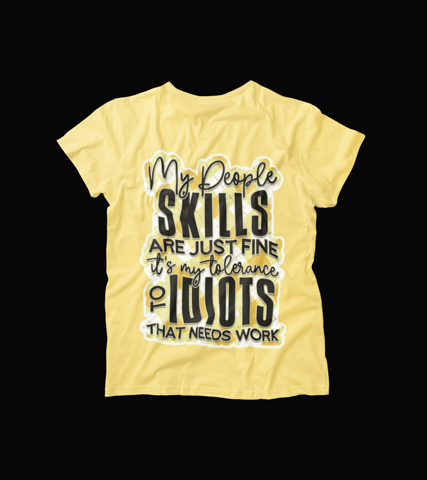 Unisex-Funny People Skills Shirt – Tolerance to Idiots Tee – Sarcastic Graphic Tee for Women & Men – Bold Yellow Humor T-Shirt Gift