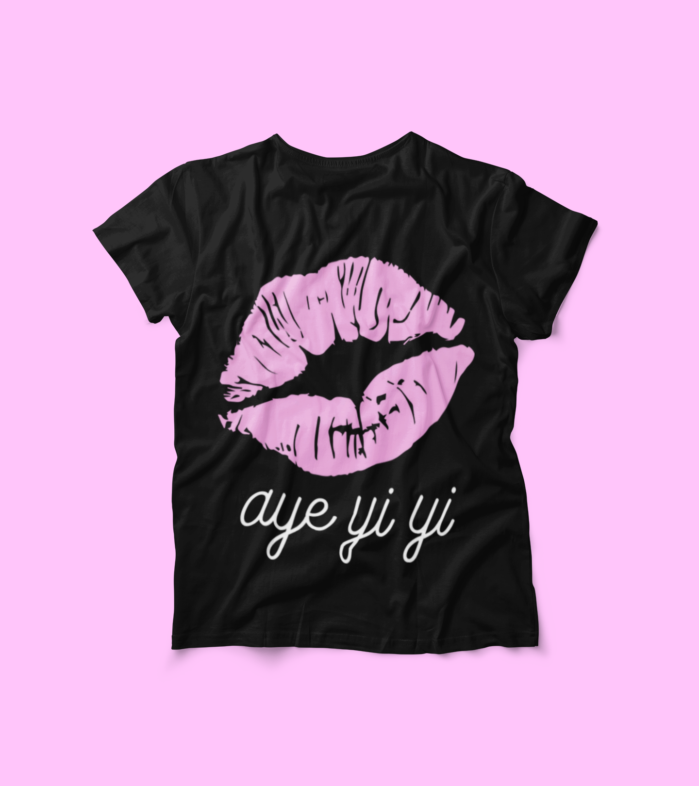 Aye Yi Yi Lip Print Shirt – Bold Pink T-Shirt with Sassy Kiss Graphic – Cute Flirty Tee for Women, Girls, Bachelorette Parties