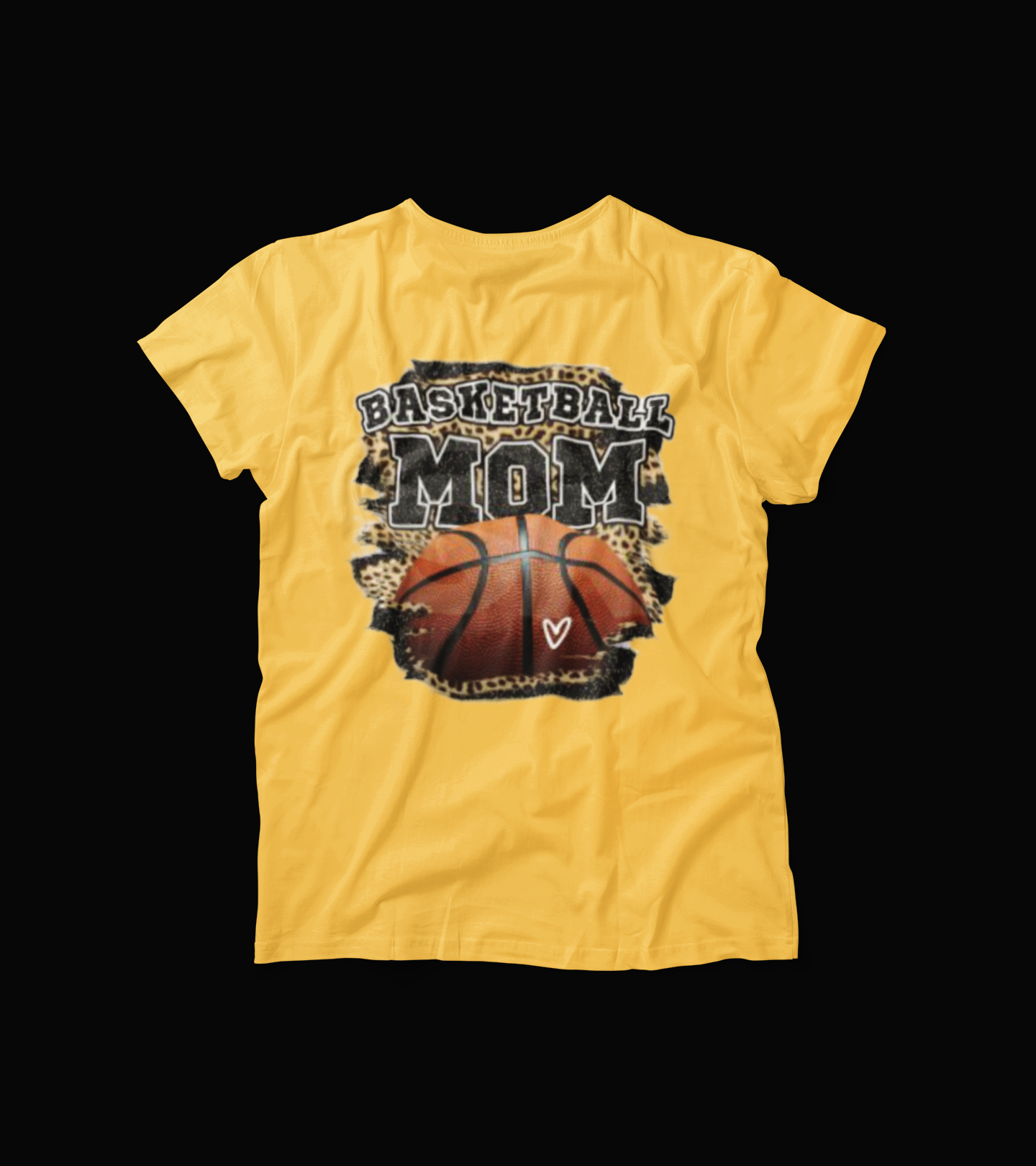 Basketball Mom T-Shirt – Leopard Print & Heart Ball Graphic Tee – Sports Fan Game Day Shirt for Moms – Cream Athletic Parent Top