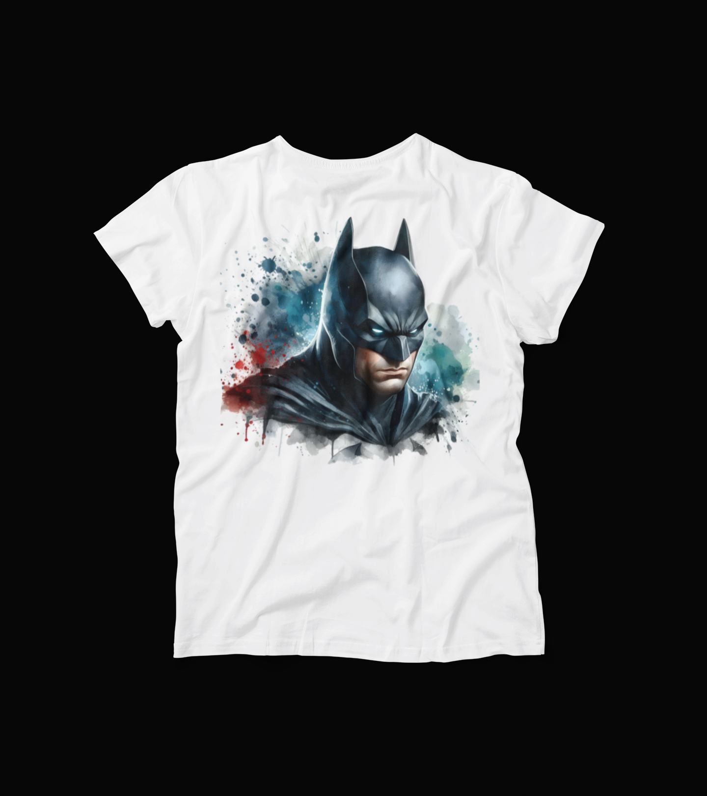 Batman Splash Art T-Shirt – Dark Knight Graphic Tee – Hero Portrait Comic Shirt for Fans – White Superhero Fan Shirt