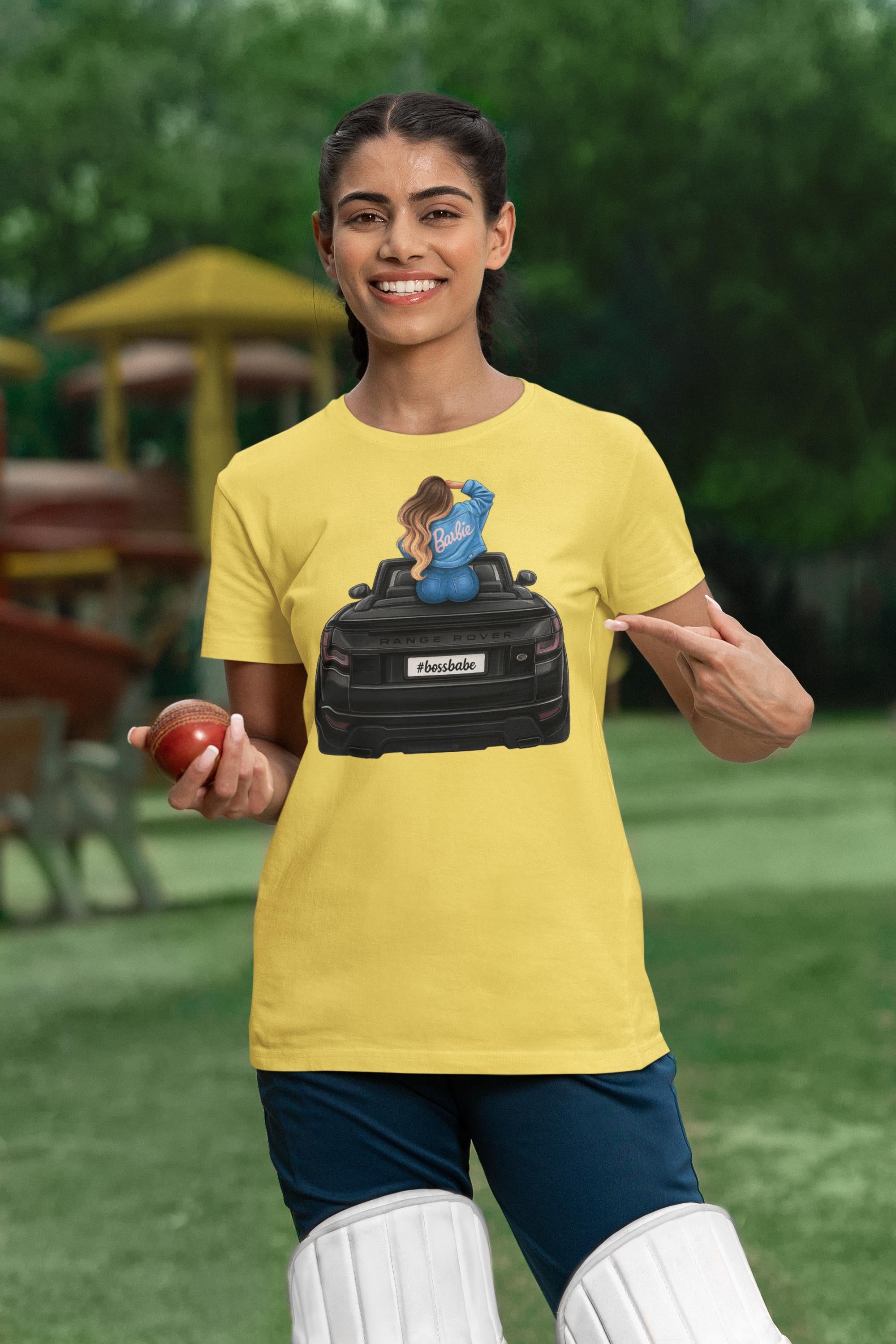 Bossbabe Barbie Girl Stylish Woman on Range Rover