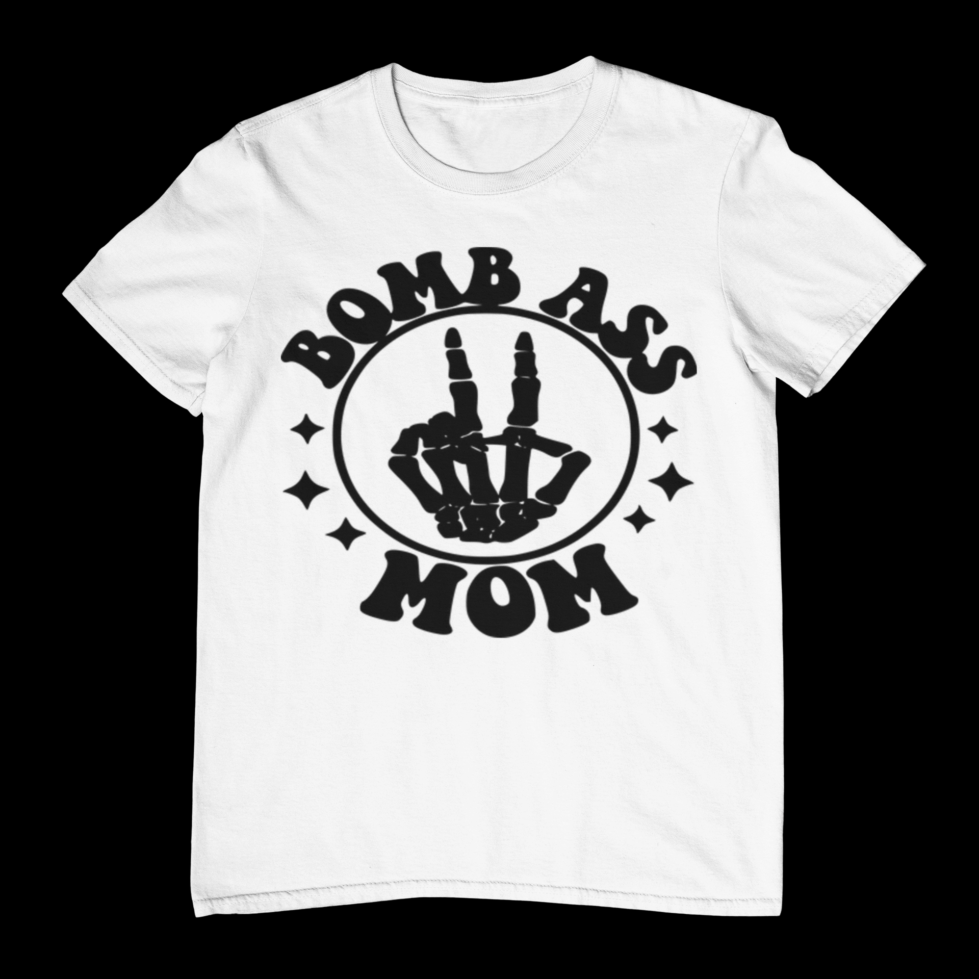 Bomb Ass Mom T-Shirt – Edgy Skeleton Hand Graphic Tee – Cool Funny Mom Shirt – Alternative Style Gift for Badass Mothers